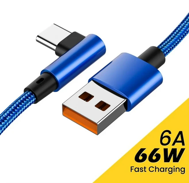 호환 6A 66W 90도 엘보우 USB TO C 케이블 고속 충전 데이터 코드 PD 타입 퀵, 01 Blue For Type C, 02 1m, 02 Blue For Type C