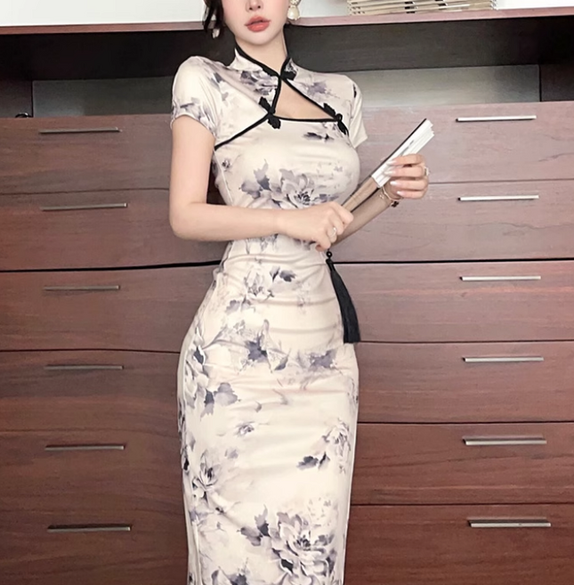 쌍천 중국옷 치파오 롱원피스 트임 화이트 A25111507