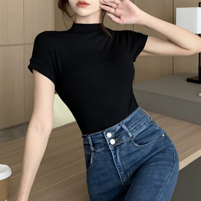 반폴라티셔츠 여자 하의 솔리드 상의 이너 반팔 레깅스