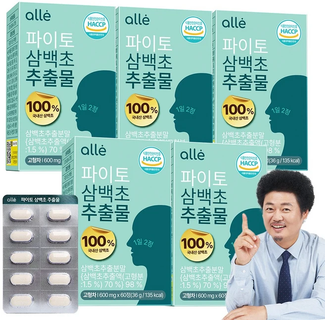 삼백초 추출물 식약청 HACCP 인증 국산 100% 파이토 알레, 5개, 60정 - 쿠팡