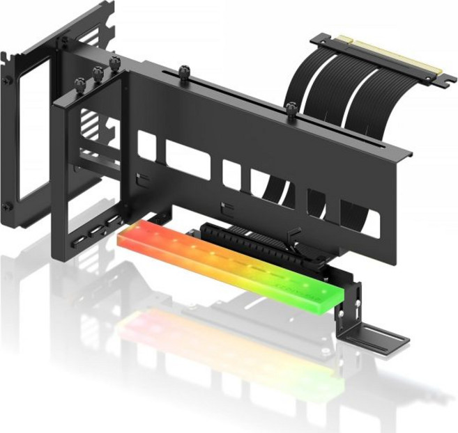 EZDIYFAB 수직 PCIe 4.0 그래픽 카드 장착 브라켓 홀더 5V 3핀 ARGB LED 모듈 포함 X16 Gen4 17cm6.69인치 리저 케이블 90도 우측 각도 검정, Black, 1개
