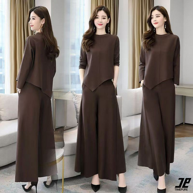 여성 캐주얼 세트 치마바지 투피스 캐주얼 레이어드 세트 오피스룩 세트 트레이닝복 세트