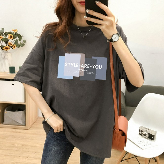 스타일아유 여성 여름용 오버핏 반팔 티셔츠 순면 빅사이즈 원작 Style are you 레터링 루즈핏 반팔티 롱티 자체제작[A3G3TS1730]