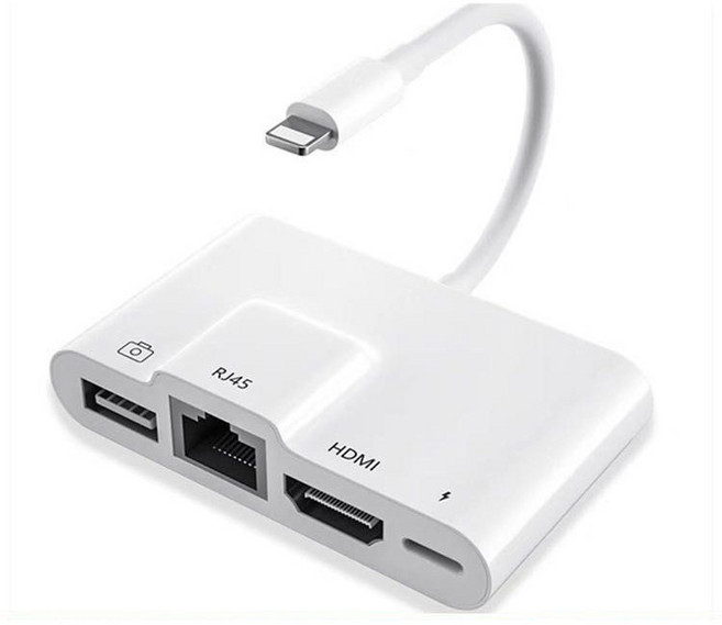 아이폰 아이패드 C타입 라이트닝 충전 8핀 ios 26 USB HDMI 젠더 SUPER OTG, 8핀_H4_LAN100M+HDMI+USB+충전