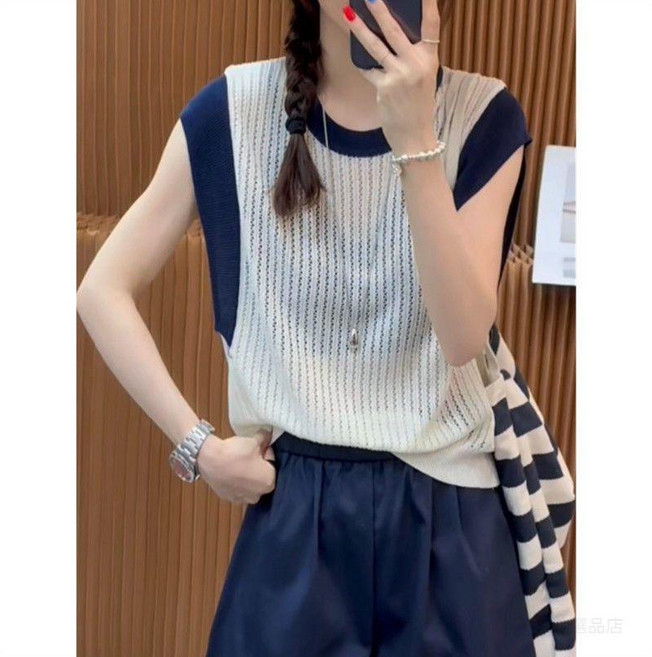 斯爾麗 夏季針織衫女 圓領透氣小衫 韓系修身顯瘦上衣