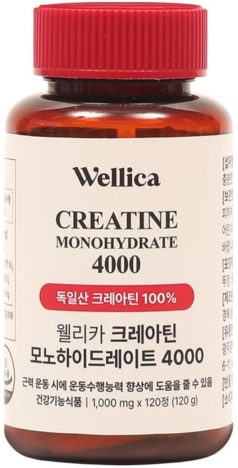 웰리카 프리미엄 크레아틴 모노하이드레이트 4000, 1개, 120정 - 쿠팡
