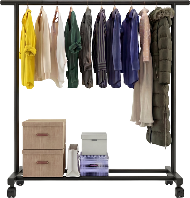 안쏘니 튼튼한 이동식 옷걸이 행거 철제, 블랙