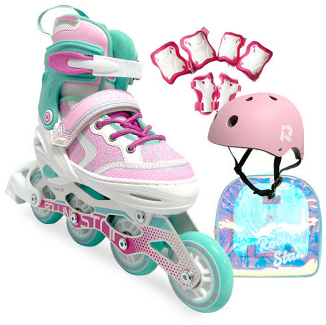 롤링스타 인라인 밀크런 롤러 스케이트 풀세트 헬맷 보호대 가방, 1개, 블랙