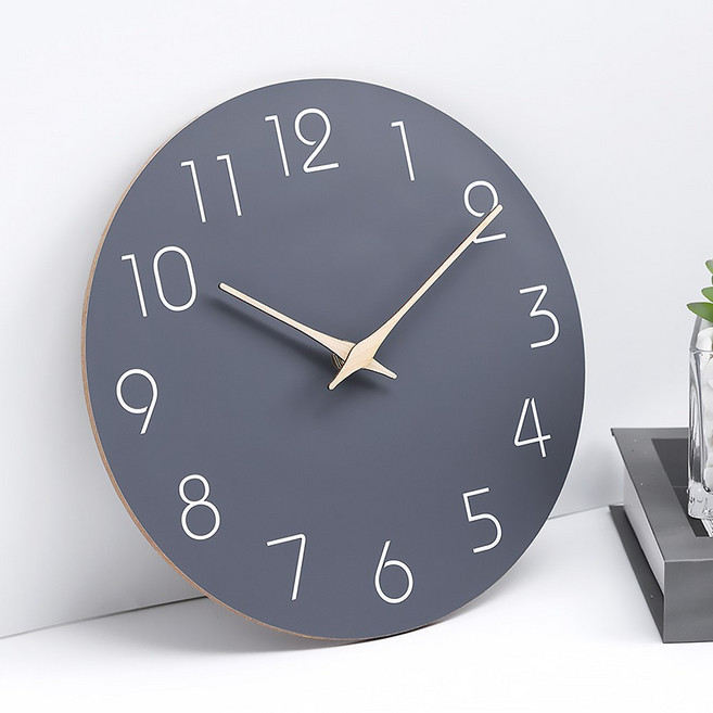 클래식 우드 무소음 벽시계 거실 카페 인테리어 아날로그 벽걸이 시계, 그레이