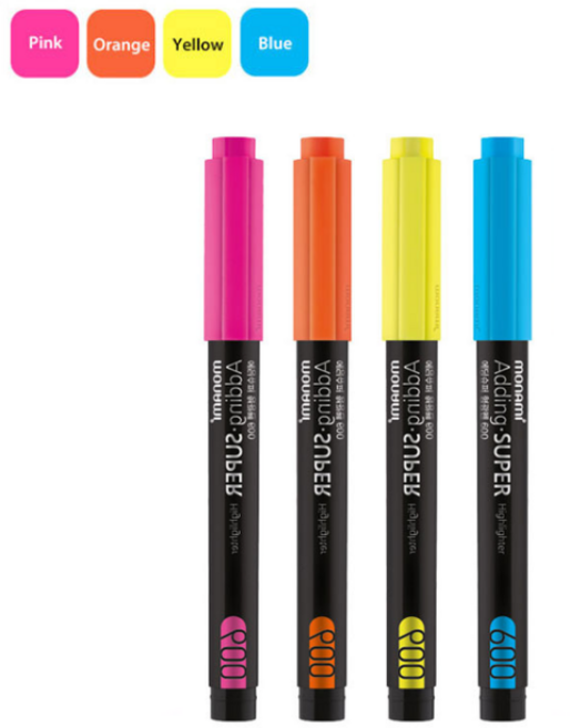 모나미 에딩슈퍼 600 형광펜 팩, 1팩, 3. 형광 기본