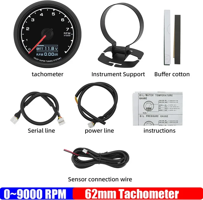 LCD 디스플레이 디지털 타코미터 가솔린 엔진 카 7 색 조명 4 /8 실린더 0-9000 RPM 2mm 12V 맞춤형, 01 tachometer