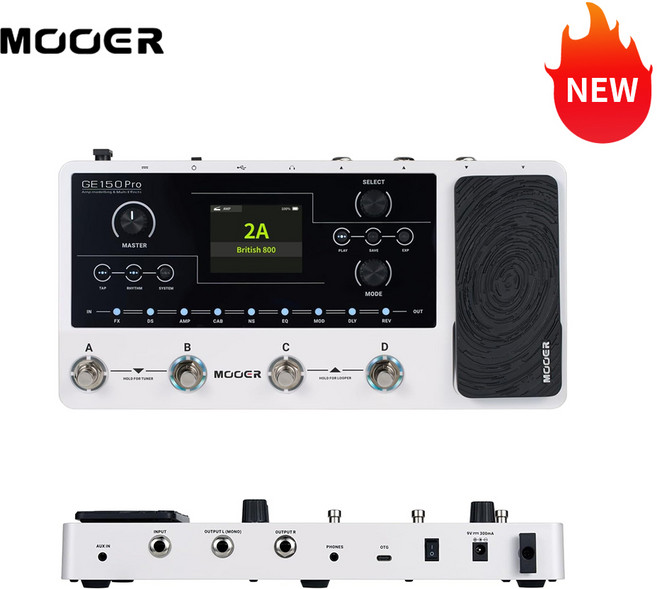 MOOER GE150 Pro 새로운 2024 기타 앰프 모델링 멀티 이펙트 리버브 딜레이 4 풋스위치가있는 루퍼 드럼 표현 페달, 1개