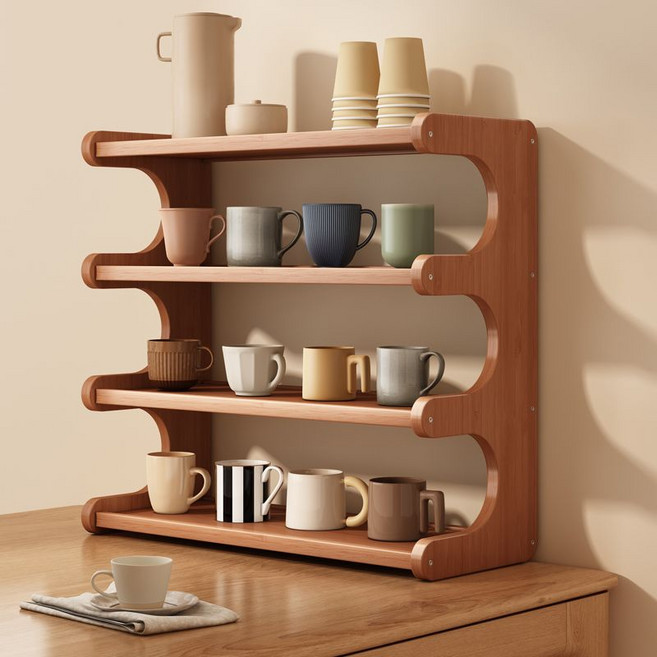 가남 책상 수납장 다용도 튼튼한 대나무 진열대 다층의 수납 선반, 4단, 차색