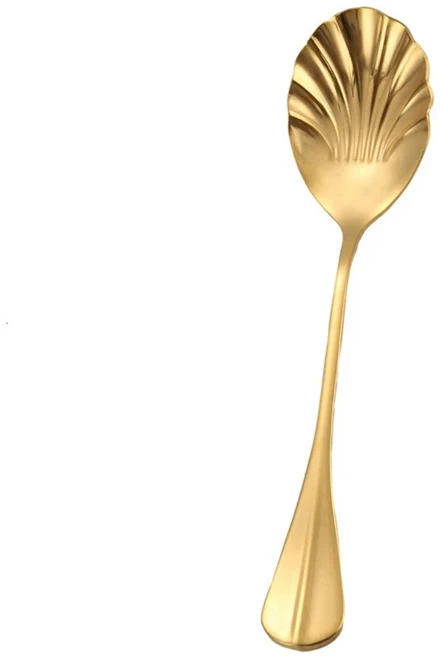 내구성이 뛰어난 스테인레스 스틸 절묘한 쉘 커피 수프 긴 손잡이, 01 Gold, 1개