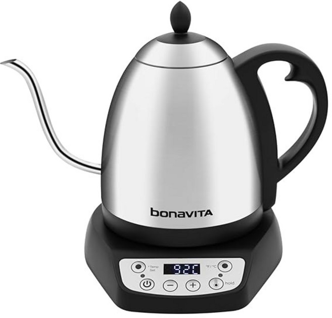 보나비타 1.0L 가변 온도 전기 주전자 1.0 리터 메 Bonavita 1L Digital Variable Temperature Gooseneck Electric Kettle, 브러시드 스테인리스 스틸