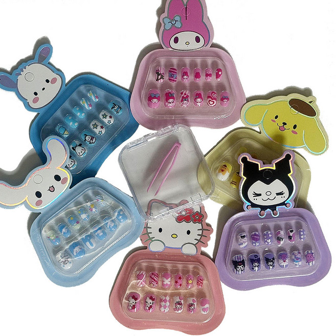 붙이는 셀프 네일아트 6종세트 +용기+집게 / 산리오 네일팁, 1개, 6종세트+보관용기+집게