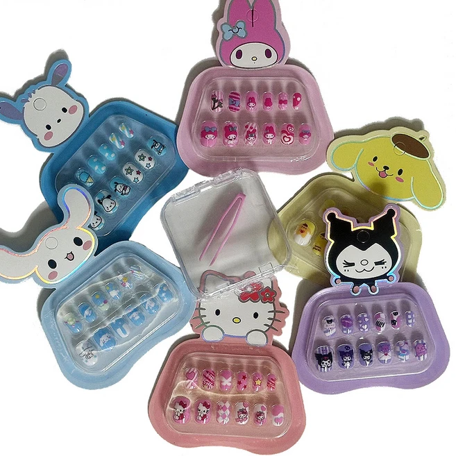 붙이는 셀프 네일아트 6종세트 +용기+집게 / 산리오 네일팁, 1개, 6종세트+보관용기+집게 - 쿠팡