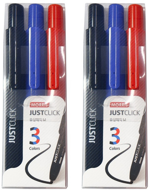 모리스 저스트클릭 노크식 유성매직 M, 2개, 3색 세트