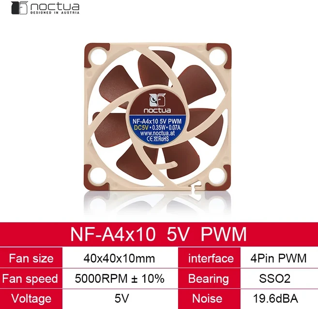 Noctua NF-A4x10 PWM 40mm 12v 5v 냉각 팬 컴퓨터 케이스 CPU 쿨러 팬용 3핀 4핀 조용한 라디에이터 교체, 01 브라운 호환 용품