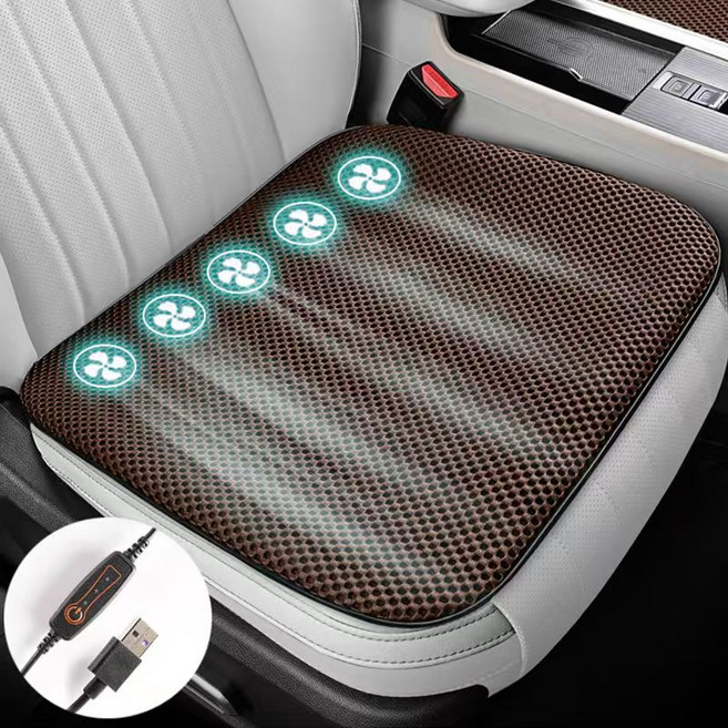 AOSS 차량용 통풍시트 자동차 사무실 3단 풍속 조절 쿨링방석, 1개, 브라운