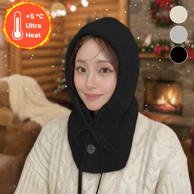 벨로카 겨울 감성 충전템 프리미엄 니트 바라클라바 후드 넥워머, 블랙, 1개