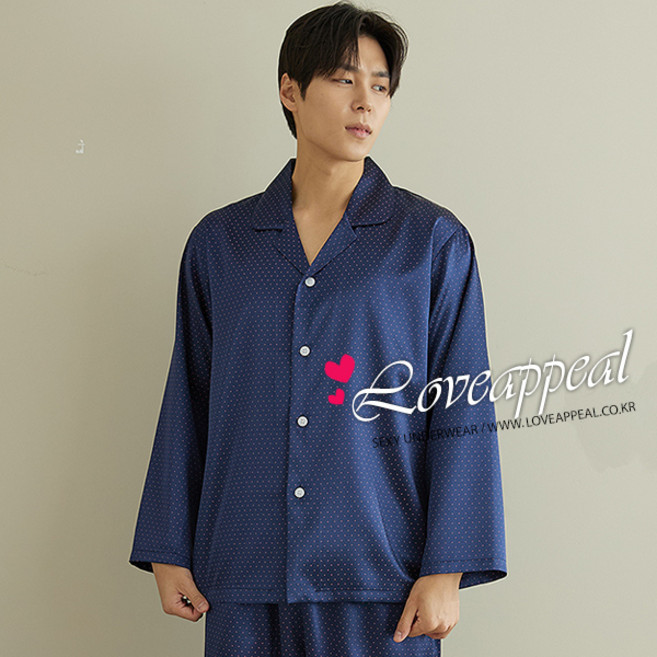 국산 실크느낌 네이비 남자 상하잠옷(M9577)고급원단 결혼선물 4계절용