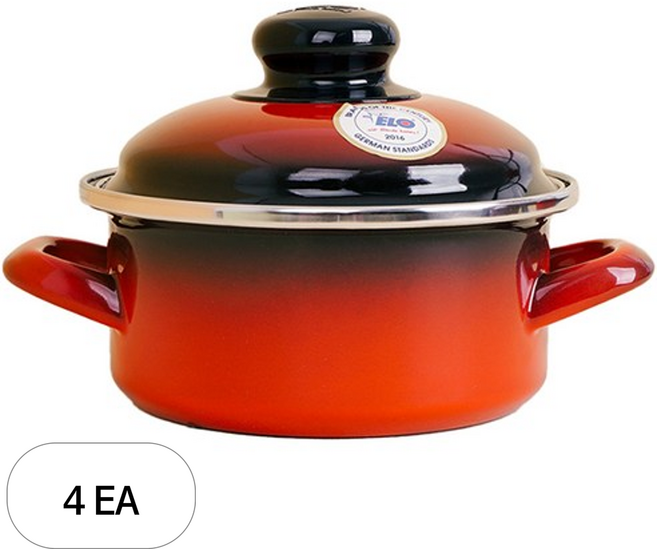 ELO 인덕션 쿡포트 낮은형 빨간법랑 양수냄비, 18cm, 빨강, 4개