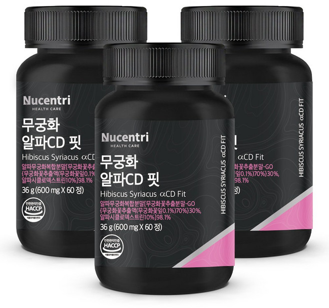 뉴센트리 무궁 알파CD 핏 무궁화 추출물 식약청인증, 3개, 60정