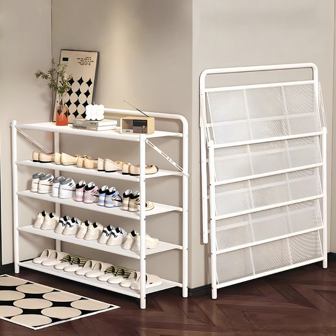 설치 필요 없음 현관 신발장 90CM 접이식 신발장 수납장, 화이트, 5단