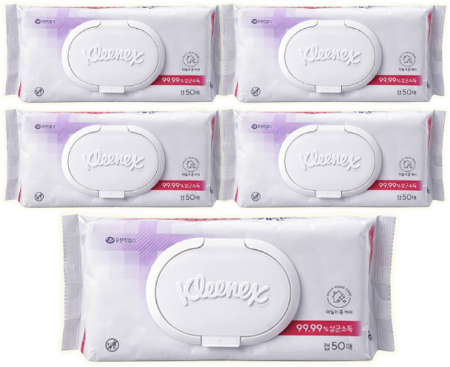 크리넥스 데일리 소독티슈 50매 캡형, 5개, 50매입