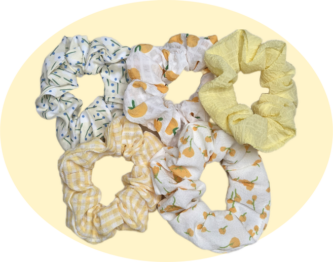 귀여운 캐주얼 노랑 곱창밴드 헤어 스크런치 5종 세트