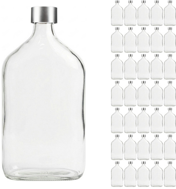 공병상회 납작병 유리병 1박스 + 원형캡/실버, 60개, 200ml