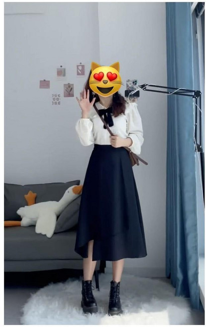 大尺碼裙子 a字長裙 黑色顯瘦半身裙 女 春夏韓版梨形身材高腰開叉a字裙