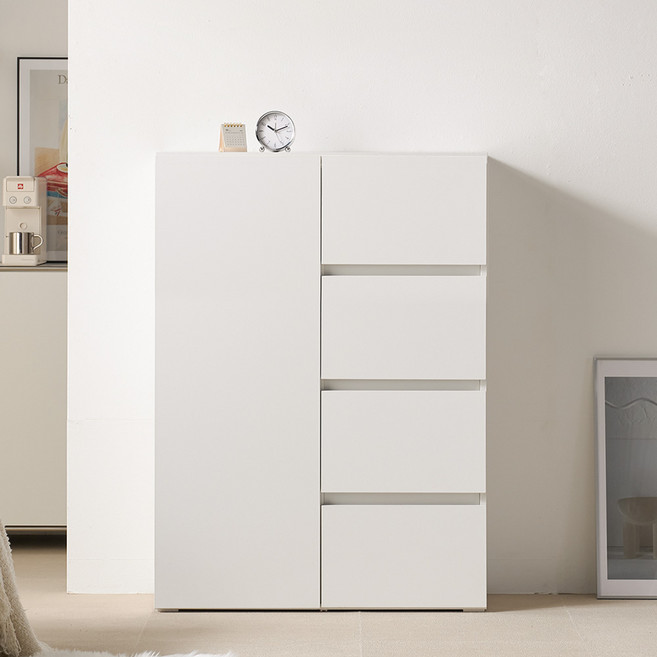 룸앤디 모노 더높은 서랍수납장 800 E0등급 LPM 다용도 슬림 서랍장, 모노 더높은 서랍수납 800 화이트, 4단