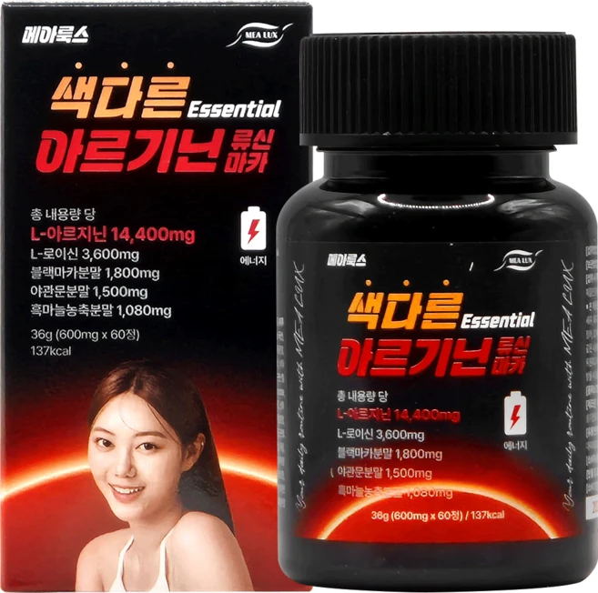 메아룩스 색다른 아르기닌 류신 마카 Essential 14400mg 36g, 60정, 1개 - 쿠팡