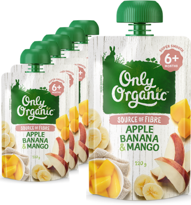 Only Organic 온리오가닉 이유식 퓨레 6개월부터, 6개, 120g, 혼합맛(사과+바나나+망고)