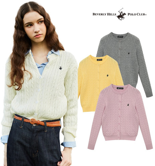 [비버리힐스폴로클럽]여성 케이블 라운드 니트 폴로 가디건 TK001