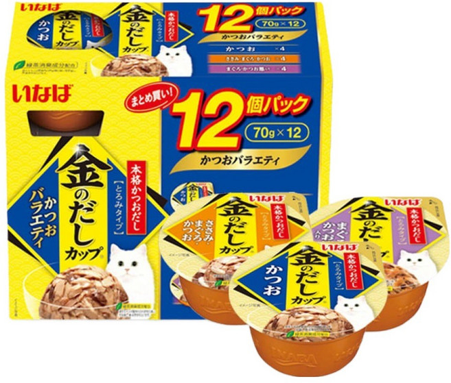 이나바 고양이 금빛육수컵 간식캔, 가다랑어, 70g, 12개