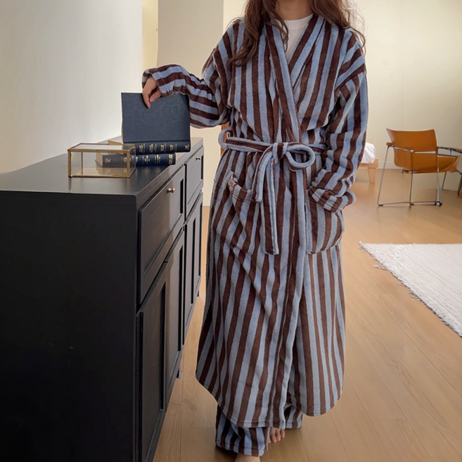 [H.made] 엘브니 스트라이프 극세사 로브 잠옷바지 겨울 수면잠옷