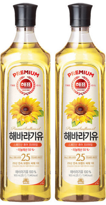 사조 해표 해바라기유 / 식용유 유지류 오일 기름, 2개, 900ml