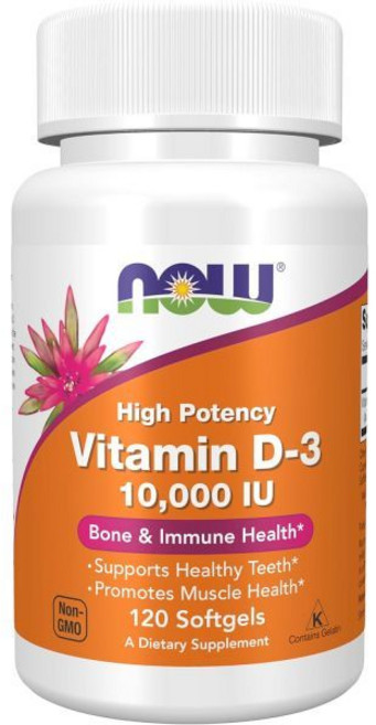 비타민D NOW 식품 비타민 D3 10000 U 효능 구조적 * 120 소프트젤, 1개