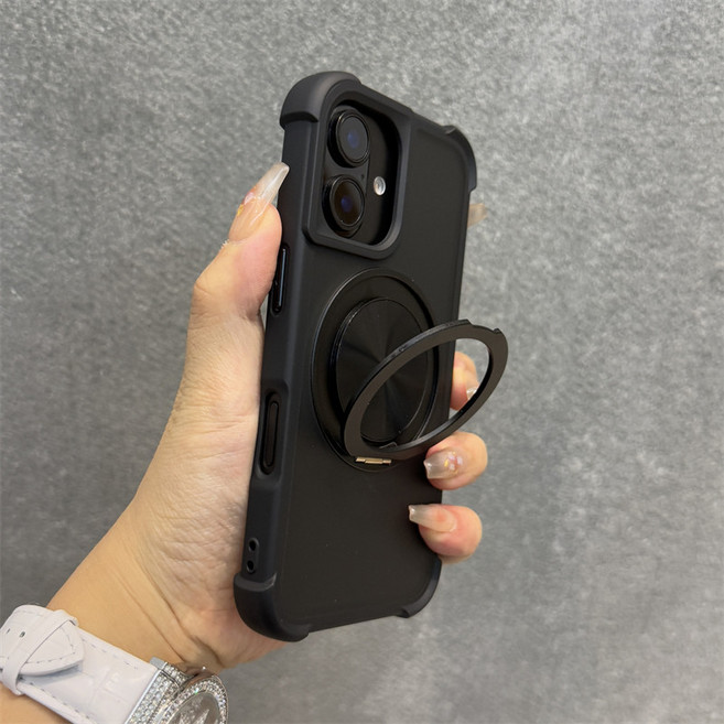 iPhone 16e 15 14 13 12 11 ProMax 一體旋轉磁吸支架 軍規防摔手機殼 保護殼