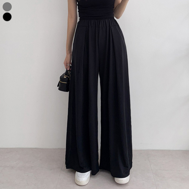 블레스유 여성용 투핀턱 밴딩 벌룬핏 트레이닝 와이드 팬츠 숏/롱 기장선택 체형커버 편안한 롱 바지