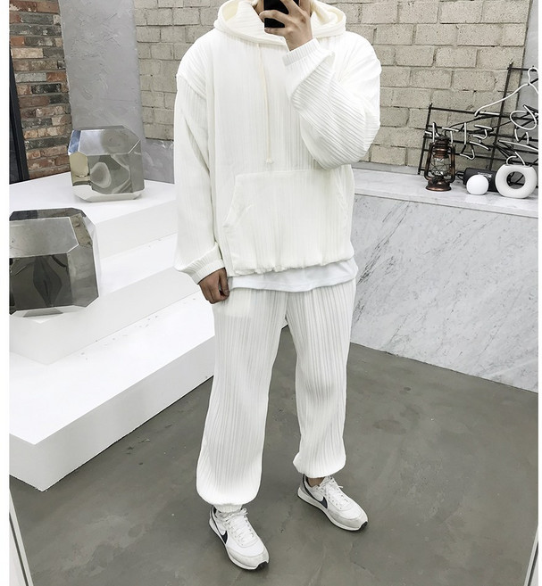 플리츠 후드티 조거팬츠 운동복 남자 트레이닝 세트