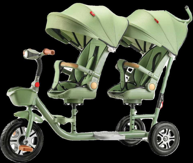 쌍둥이 자전거 유모차 트라이크 자매 연년생 2인용, 1개, 화이트