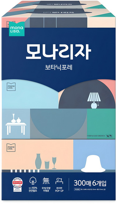 모나리자 보타닉포레 천연펄프 미용티슈 2겹, 300매, 6개
