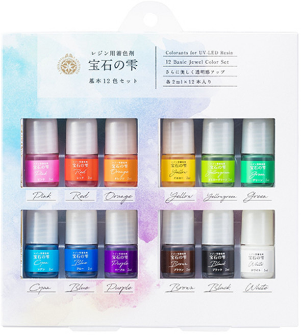 PADICO보석의물방울12세트착색제 보석형 레진몰드 일본 프리미엄 전문가용 레진 공예 및 미니어처 겸용