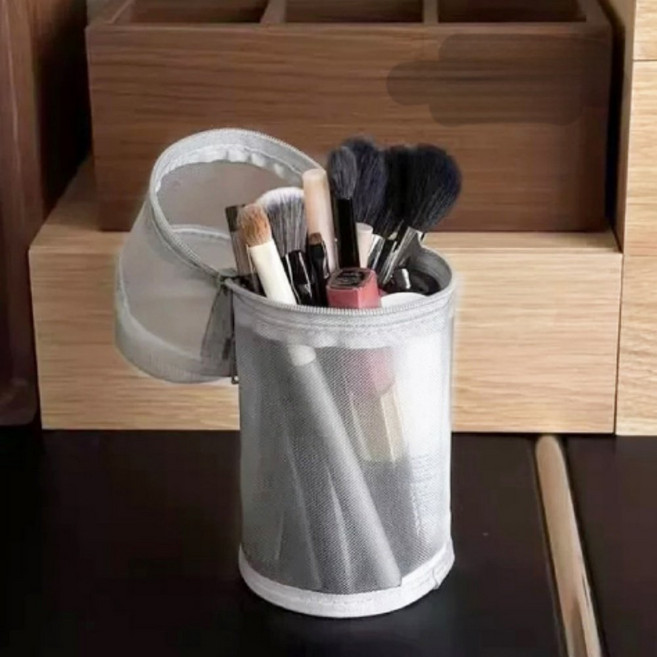 다플 스탠딩 메쉬 브러쉬 필통 투명 보관 파우치 대용량, 1개, daoll 2981-화이트