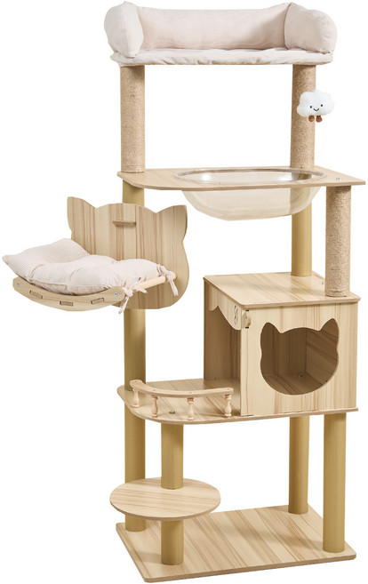 캣타워 캣트리 일체형 대형 목질 캣타워 공간을 차지하지 않음 우주 캡슐, 1개, Y36 담황색