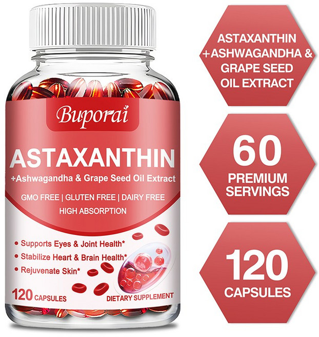 아스타잔틴 24mg - 피부 및 눈 심장 및 심혈관 건강 항산화제, 2개, 120정